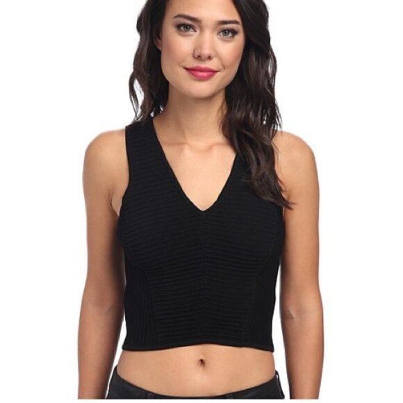 Sam Edelman Black Cropped Ottoman Stitch Top M - Picture 1 of 5